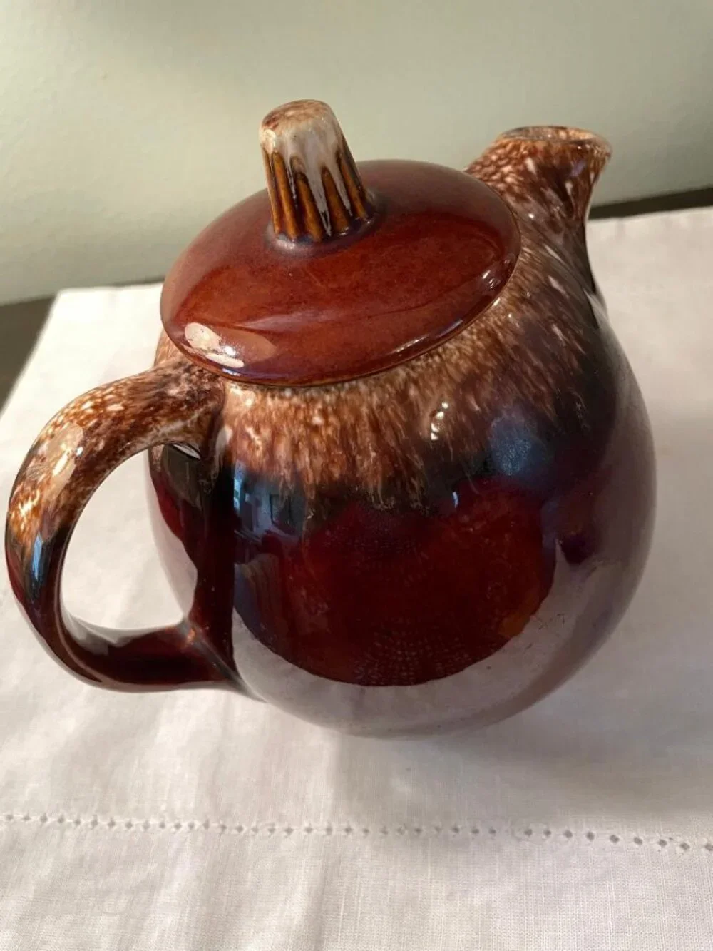 Vintage Hull Pottery Brown Drip Glaze Teapot Oven Proof Tea Pot with Lid USA